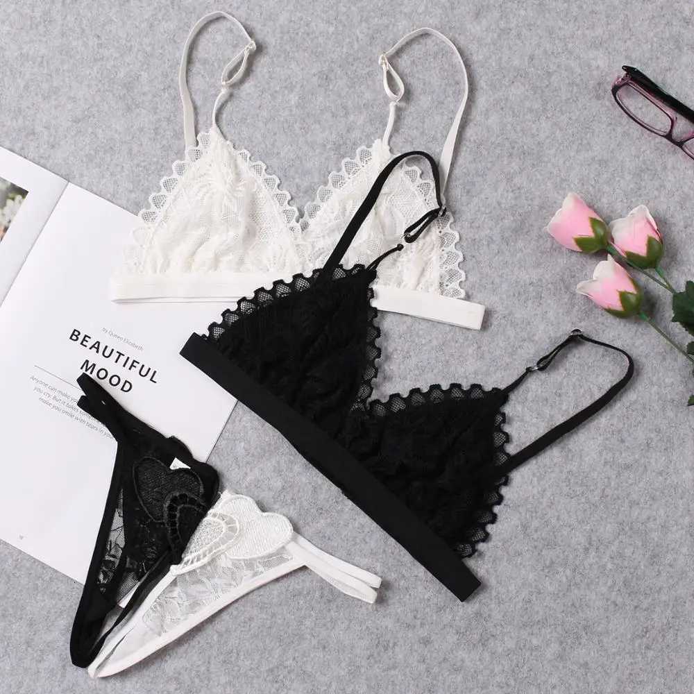 2pcs Sexy Woman Bra And Panty Lace Bra Wire Free Bralette Lingerie Female Seamless Unpadded Transparent Brassiere bra setXJ250812