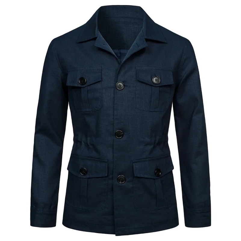Mens Coats Safari Jacket Linen British Retro Gentry Suit Pockets Outerwear Fashion Solid Color Male Tops Ropa Hombre 250811