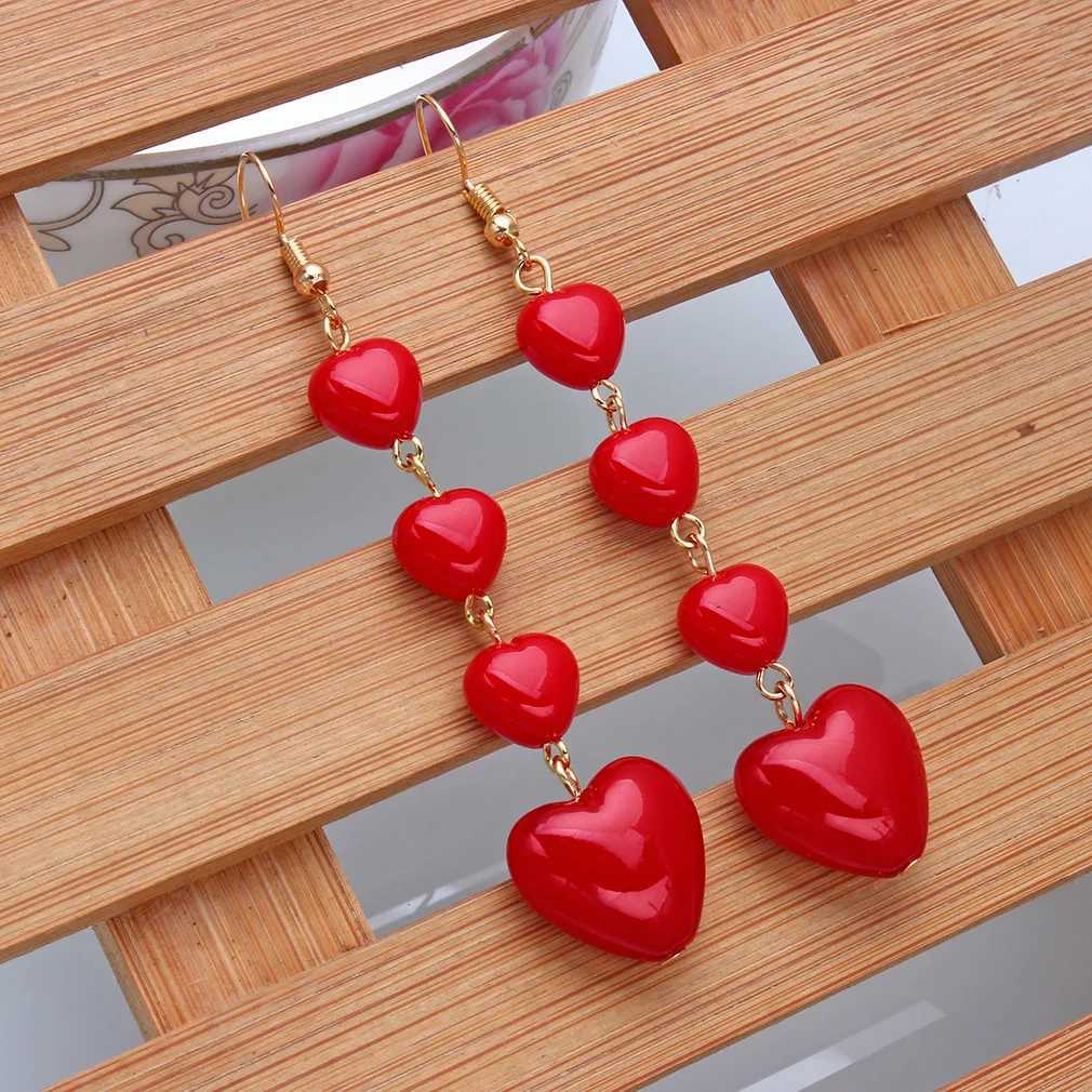 Long Red Heart Earrings Sweet Korean Cute Tassel Drop Earrings for Women Girls Fashion Party Dangle Earrings Jewelry Gifts Y250812