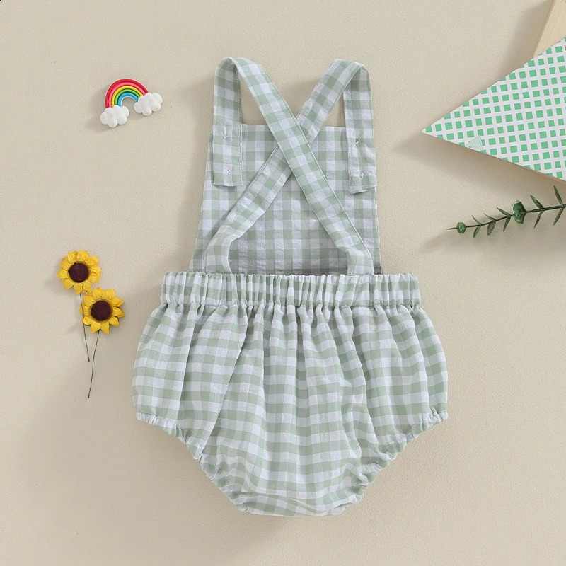 Summer Toddler Baby Girls Boys Overalls Romper Casual Sleeveless Plaid Stripe Print Jumpsuit Fashion Infant born Clothes 250812