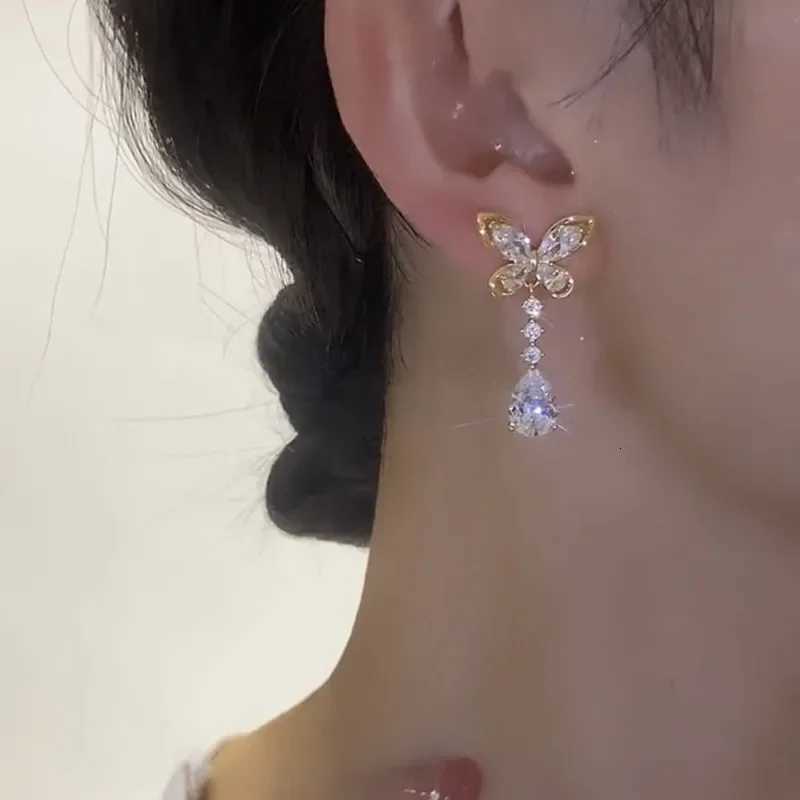 Rhinestone Butterfly Water Drop Tassel Earrings for Women Personalized Fashion Daily Accessories Party Jewelry Birthday Gifts Y250812