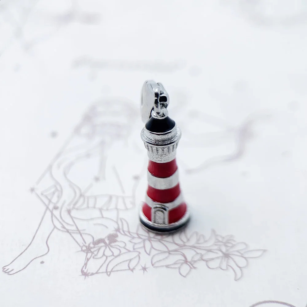 925 Sterling Silver Enamel Lighthouse Charms European Bead Gift DIY Accessories Jewelry 250807
