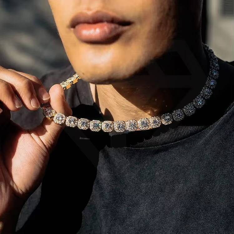 Hip Hop Mens 10mm CZ Cubic Zircon Diamond Tennis Chain Necklace Bracelet Iced Out Square Tennis Chain Moissanite Bangle Jewelry