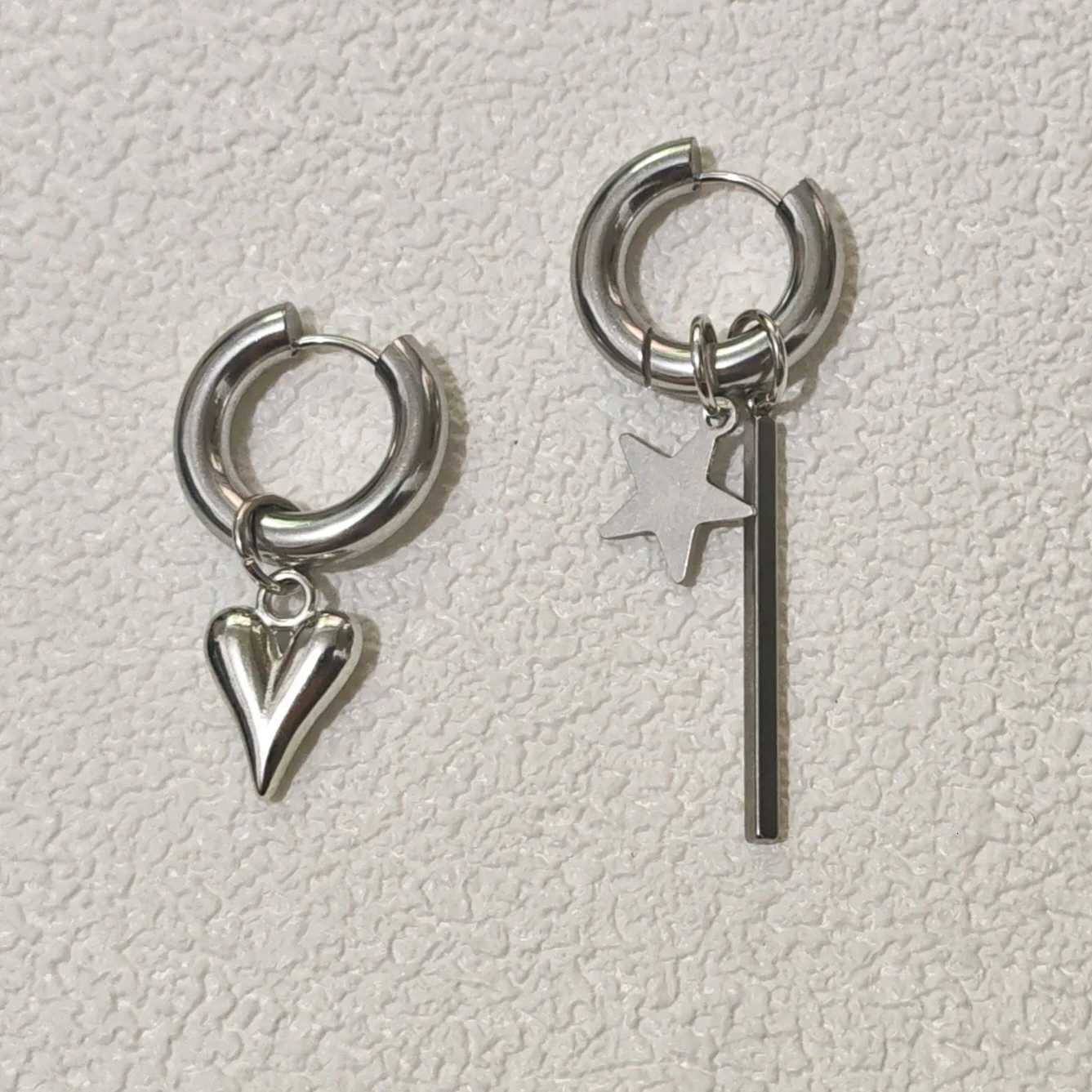 LATS Long Asymmetry Heart Star Pendant Hoop Earrings for Women Men Fashion Jewelry Party Gifts Y250812