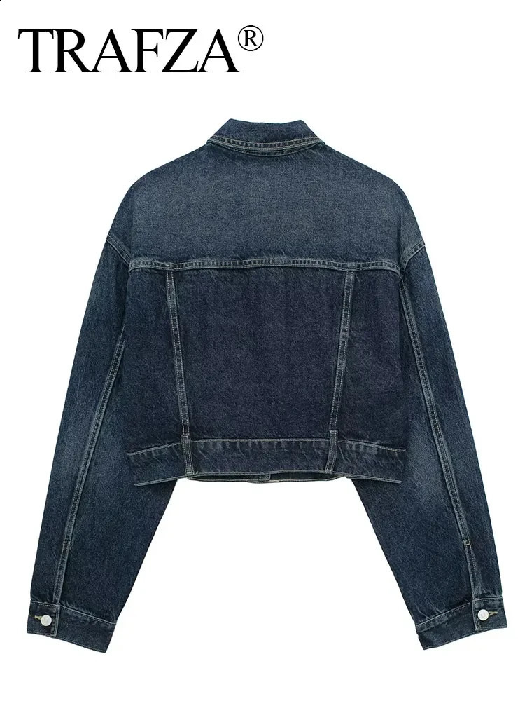 TRAFZA Womens Street Fashion Denim Suit Long Sleeve Lapel Buttons Heart Pattern JacketHigh Waist Straight Jeans Retro Set 250806