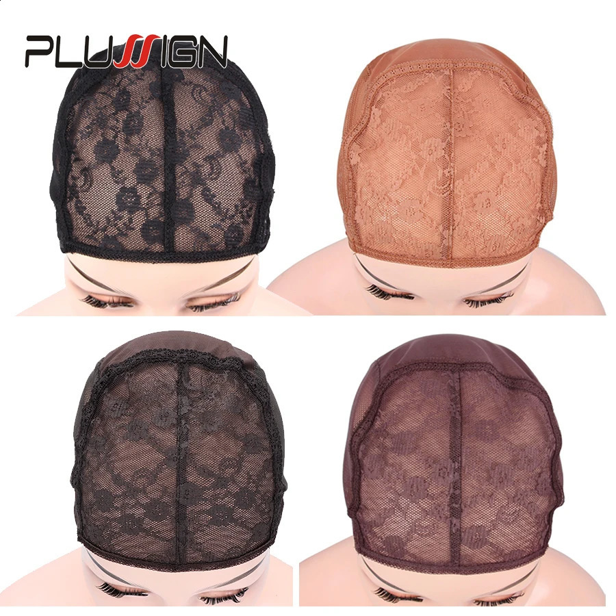 Plussign Easy Cap 5Pcs/Lot Wig Cap For Weave Brown Lace Wig Cap Hair Weaving Nets Double Lace Net For Wig Making 250812