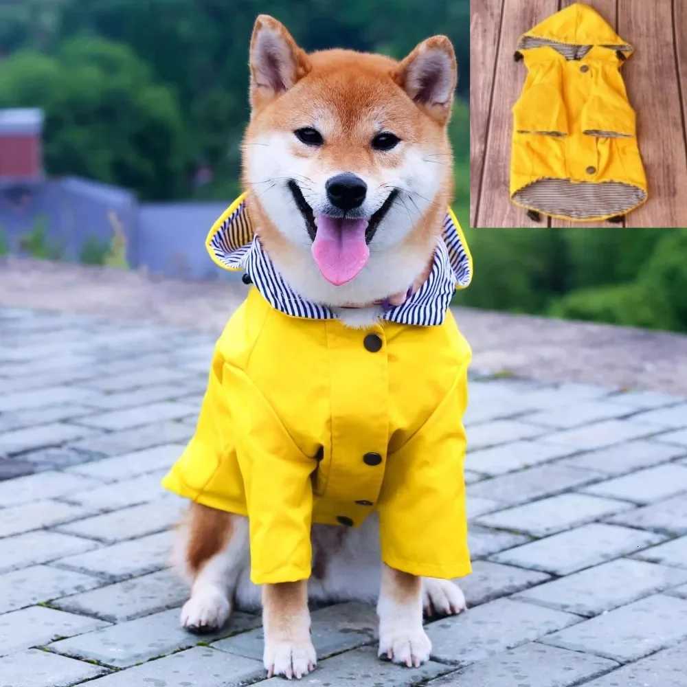 Dog Raincoat Jacket with Zip Up Hooded Windbreaker Water Resistant Stylish Dog Raincoats Storage Pocket Harness Hole (Yellow) XJ250813