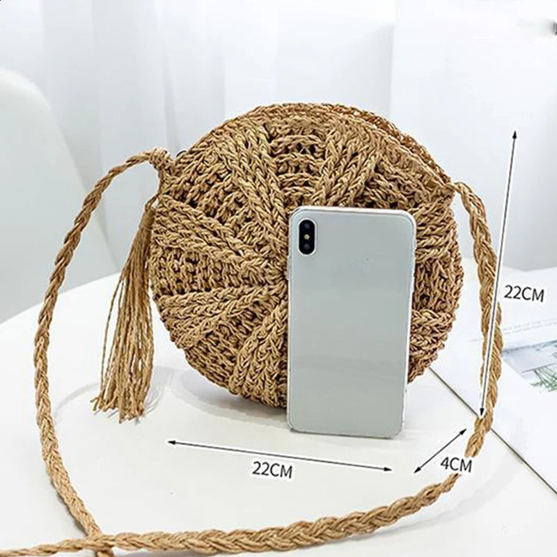 Summer Straw Shoulder Bags For Women Handmade Tassel Beach Travel Crossbody Bags Female Rattan Woven Clutch Handbag Purse 250809