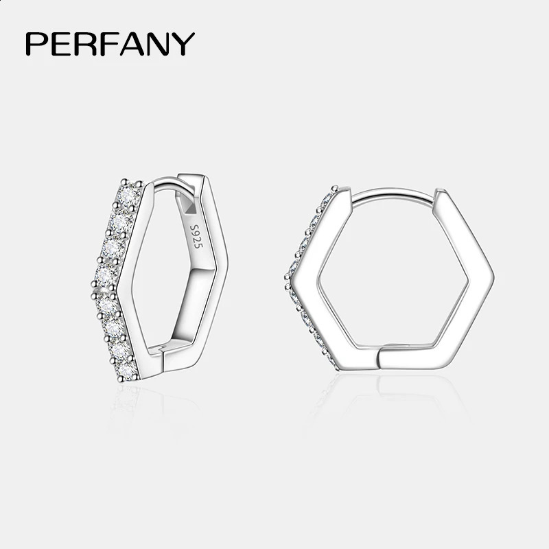 PERFANY All Hoop Earrings for Women S925 Pure Silver Hexagonal n Laboratory Diamond Fashion Jewelry 250812