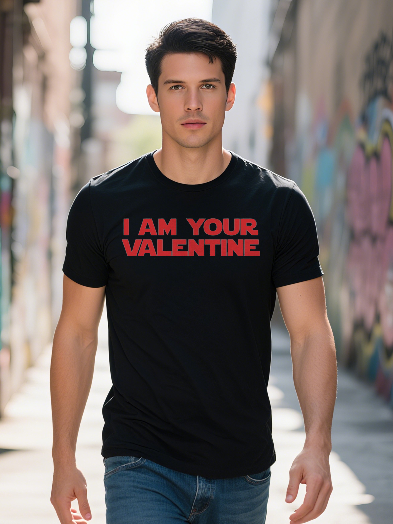 Men s Casual Round Neck T Shirt with I AM YOUR VALENTINE Print Lightweight Red Summer Essential Fit Perfect Gift