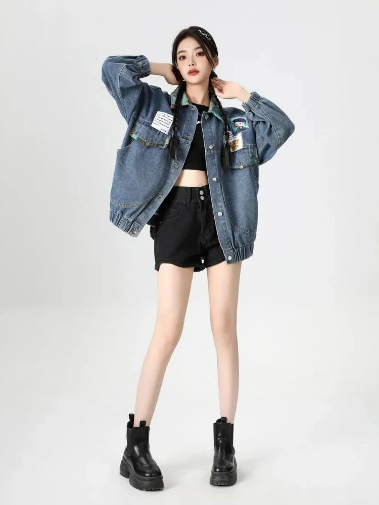 Womens Cartoon Cat Jacket 2025 Woman Lantern Bubble Sleeve Jackets Female Denim Coats Fashion Brand Jeans Jacket 250811