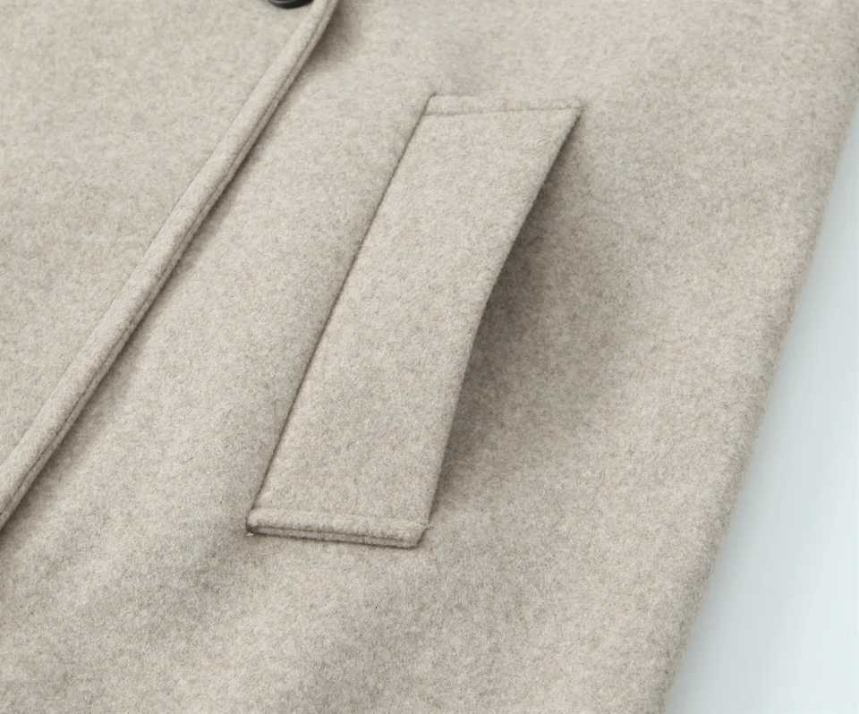 PB ZA Autumn/Winter New Womens Fashion Soft Loose Collar Long Sleeve Medium Length Woolen Coat Z250813