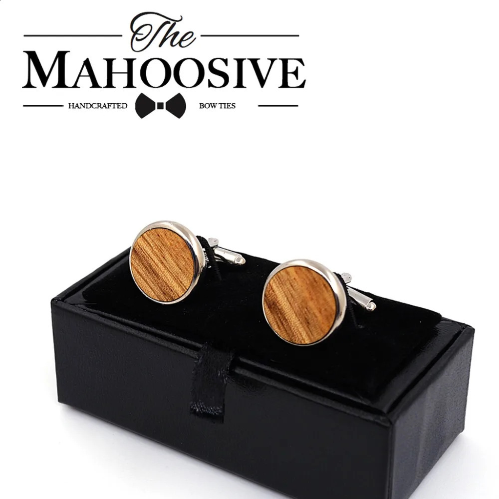 MAHOOSIVE Wooden Cufflinks Wedding Groom Round Zebra wood Cufflinks For Mens shirt accessories Casual Cuff Link mancuernas 250812