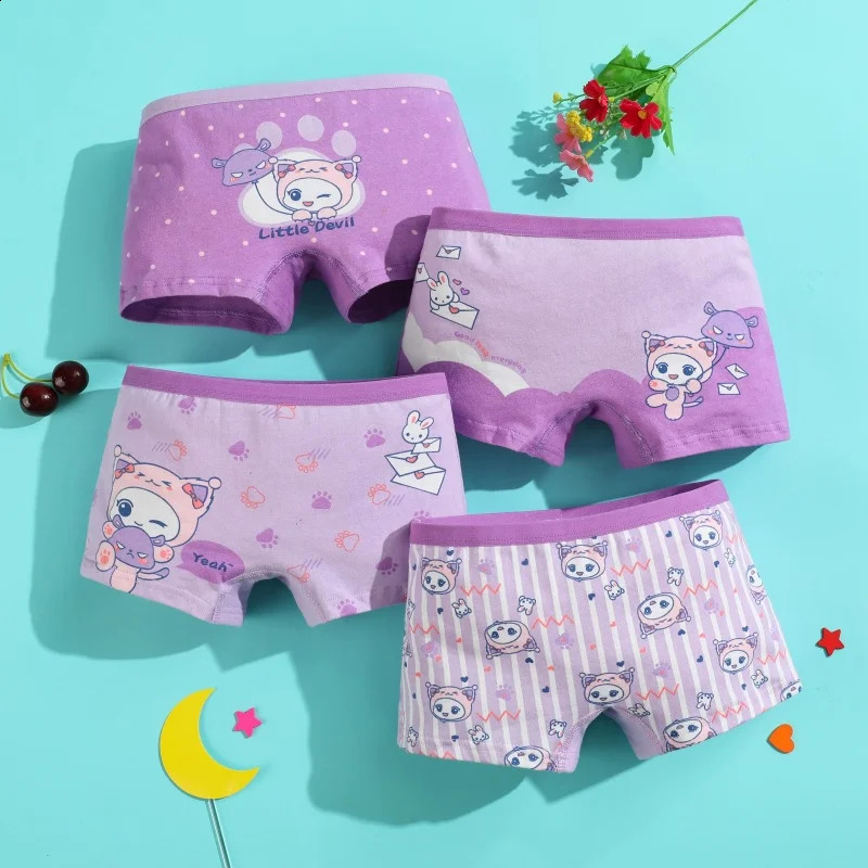 4PcsLot Soft Cotton Children Underwear Cute Cartoon Girls Boxer Briefs Breathable Doublelayer Crotch Age 29 Panties For 250812