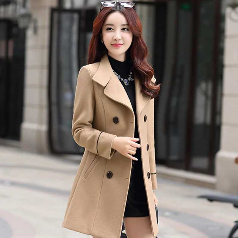 Fashion Medium Length Winter Wool Coat Womens Clothing Korean Autumn Chic Woolen Jacket Female Double-breasted Vintage Outerwear Z250813