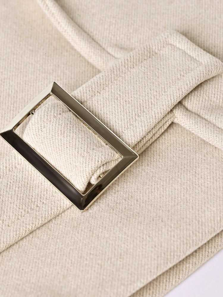 Popular Woman Bomber Jacket Coat Autumn Winter Warm Belt Design Woolen Jacket for Women Solid Khaki Elegant New In Outerwear Z250813