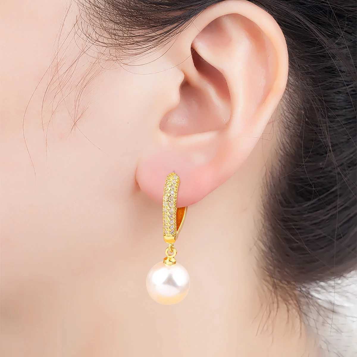 Nidin New Fashion Pearl Cubic Zirconia Light Luxury Drop Earrings For Women Female Engagement Wedding Party Ear Jewelry Gifts Y250812