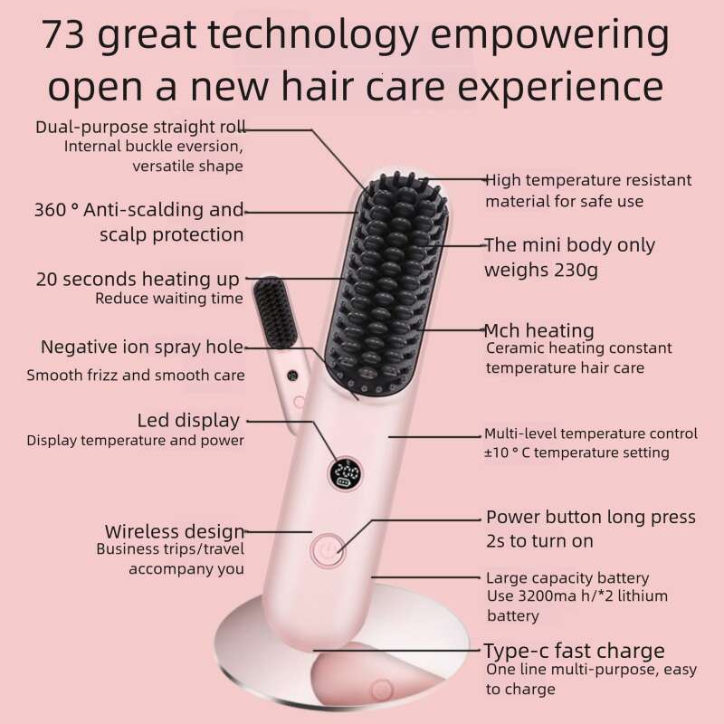 Negative Ionic Wireless Hair Styler: Compact Straightening & Curls Tool for On-the-Go Grooming