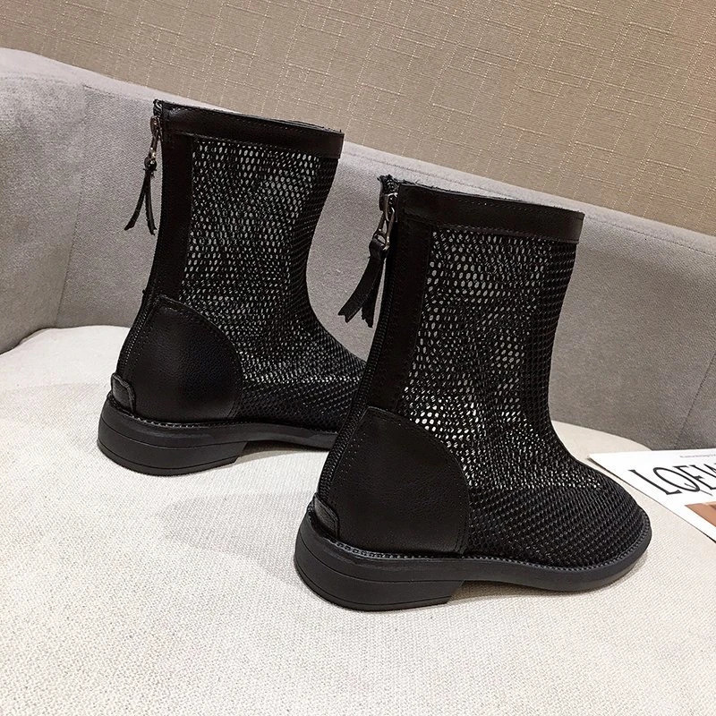 Fashionable Cool Boots Summer Round Head Mesh Cloth Breathable Soft Sole Anti-slip Wear-resistant Short Flat Boots 250812