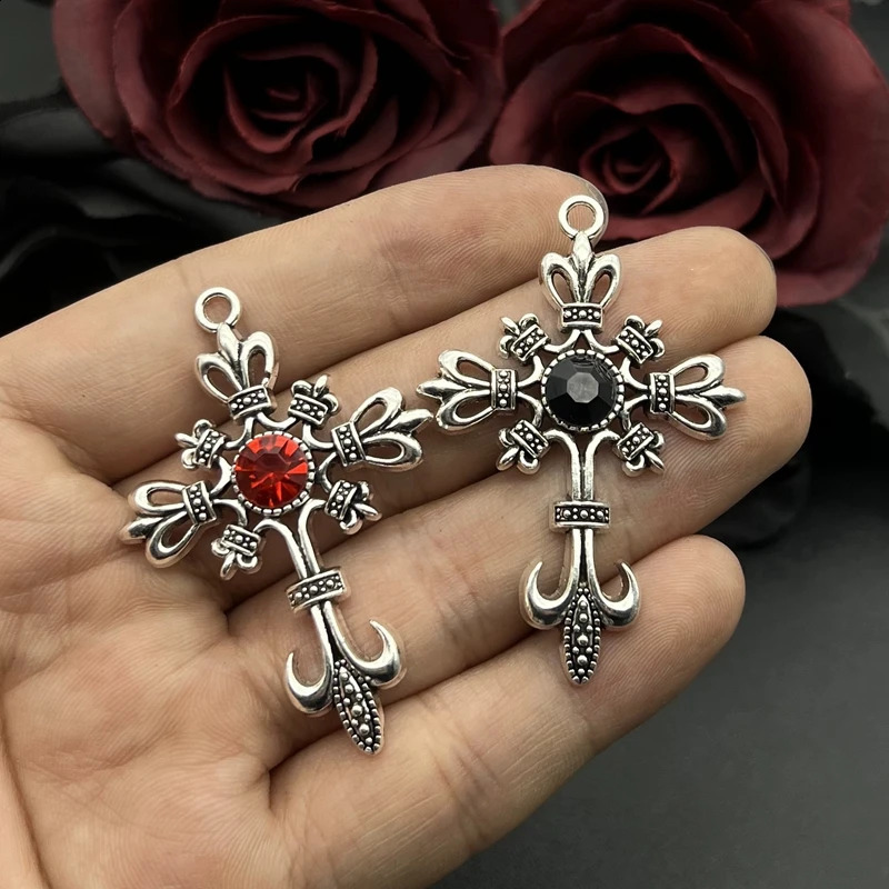 5pcs Ornate Black Gothic Cross Pendant Crystal Cross Pendant Charms Fit Jewelry Making DIY Handmade Jewelry Findings 250807
