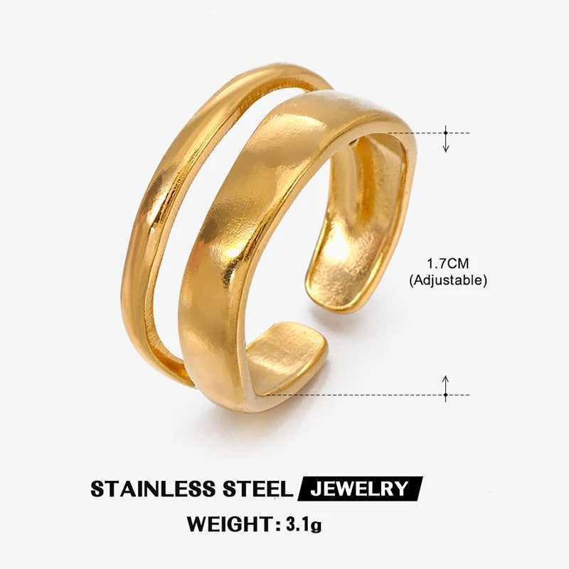 Stainless Steel Irregular Geometric Open Rings for Women Gold Color Texture Couple Wedding Ring Trendy Elegant Aesthetic Jewelry W250812