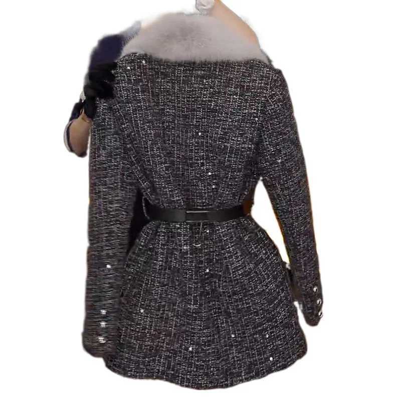 High-grade Thick Woolen Coat Womens Western Fur Collar Waist Long Slim Woolen Coat Z250813