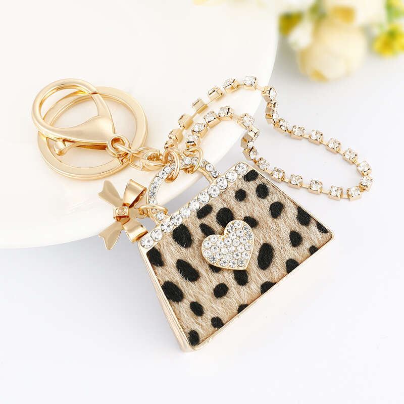 New Leopard Print Bag Shape Pendant Personalized Handbag Keychain Ring Exquisite Ornament