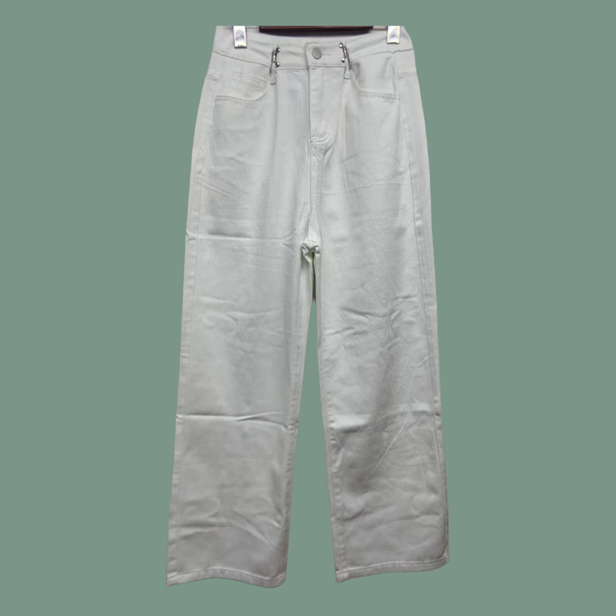 Refreshing and stylish, a must-have for summer, white high-waisted wide-leg jeans 24832