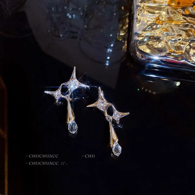 Y2K Four-pointed Star Drop Dangle Earrings for Women Harajuku Creative Gothic Pearl Cross Earings Fashion Punk Jewelry Accessory 250812