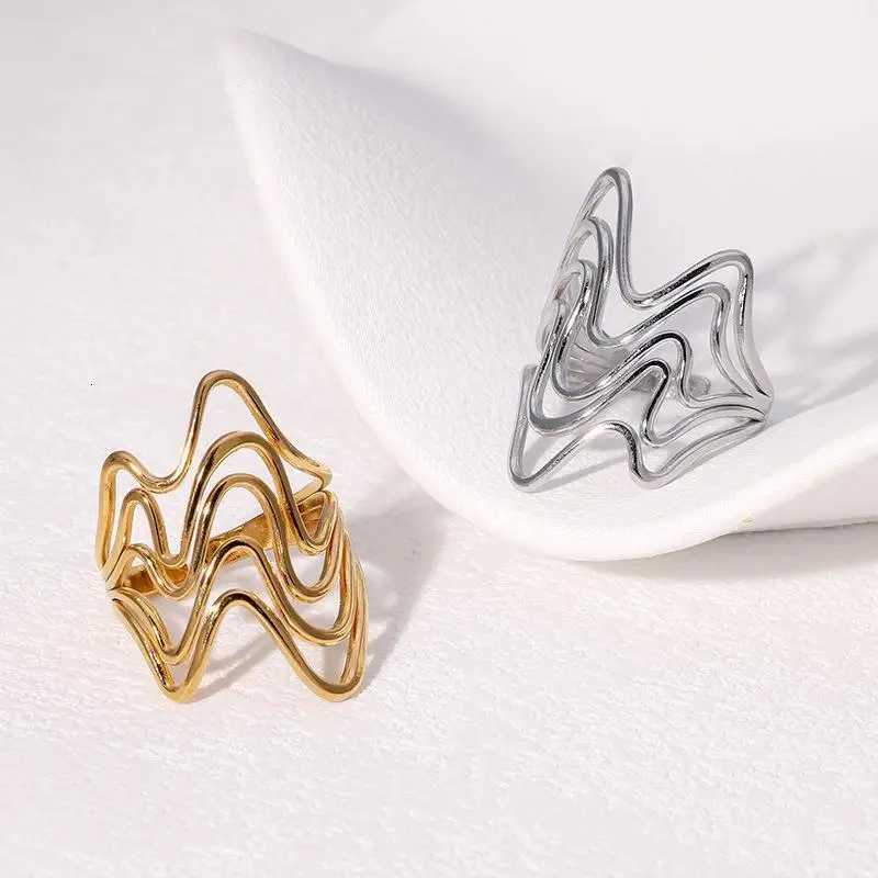 Stainless Steel Silver Color Rings for Women Punk Geometric Metal Irregular Chain Open Rings Hip Hop Simple Jewelry Accessories W250812