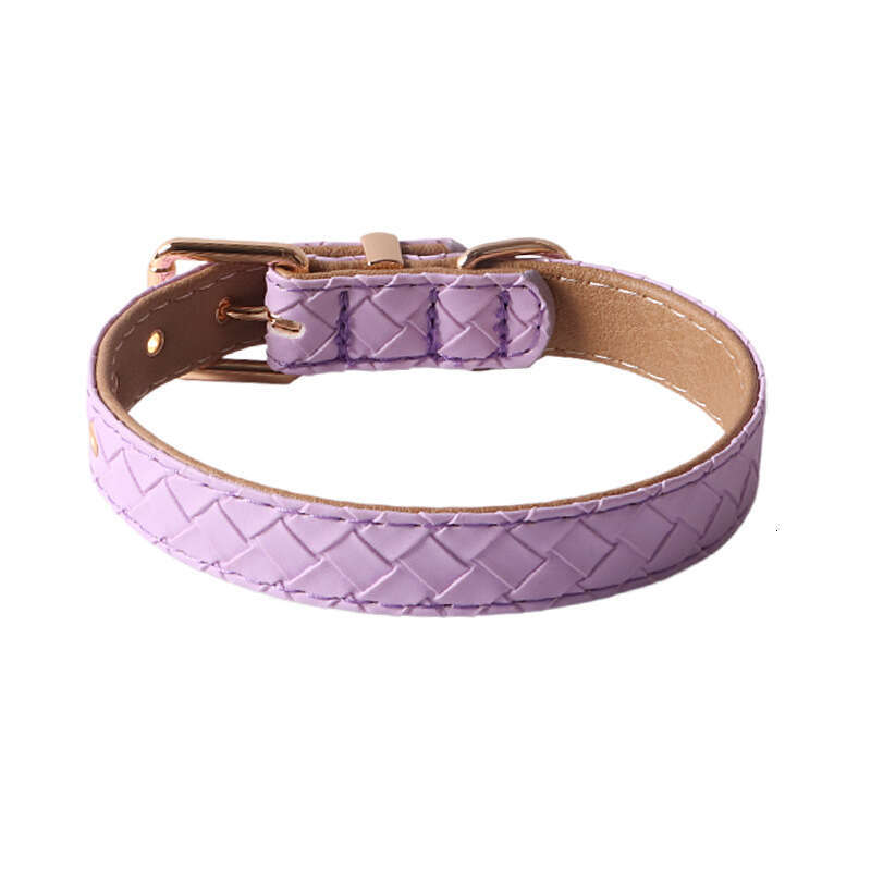 Jinjite New Pet PU Macaron Woven Pattern Fashionable Exquisite Leather Dog Collar