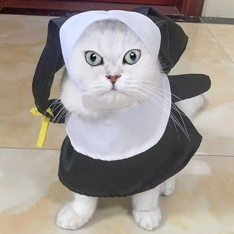 Cat Halloween Nun Costume Funny Pet Nun Costume with Hat Breathable Warm Pet Cosplay Holiday Dog Cat Adjustable Dress Up Uniform XJ250813
