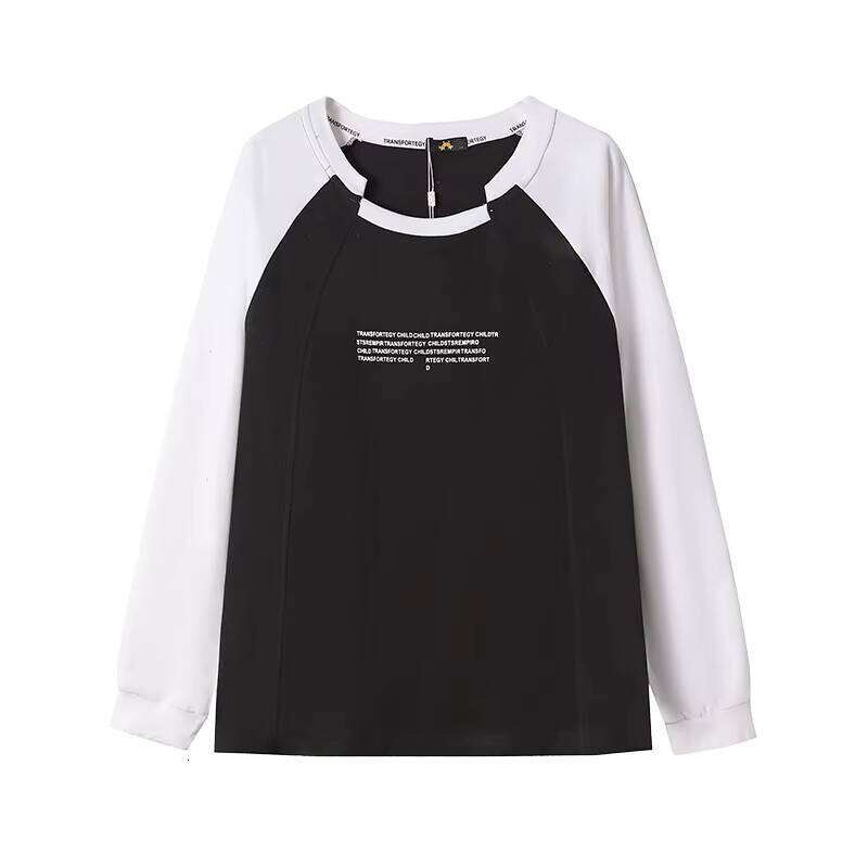 Women's Casual 100% Cotton T-Shirt Spring Autumn Long Sleeve Irregular Collar Loose Fit Color Block Design Anti-Pilling Knitted