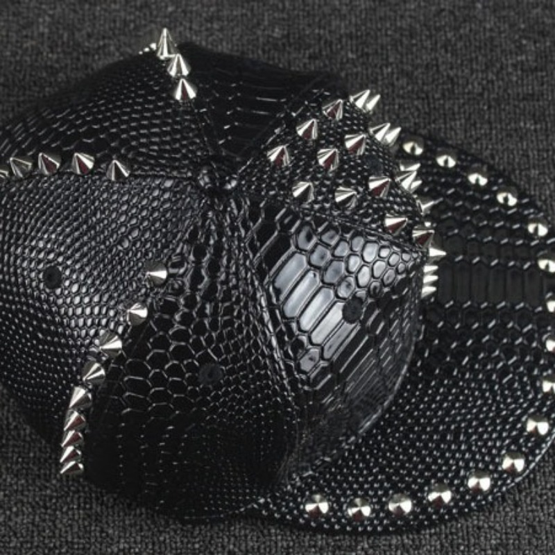 Rugged Couple's Leather Hat: Stylish Rivet Detailing for Men & Women Casual Sports Gear