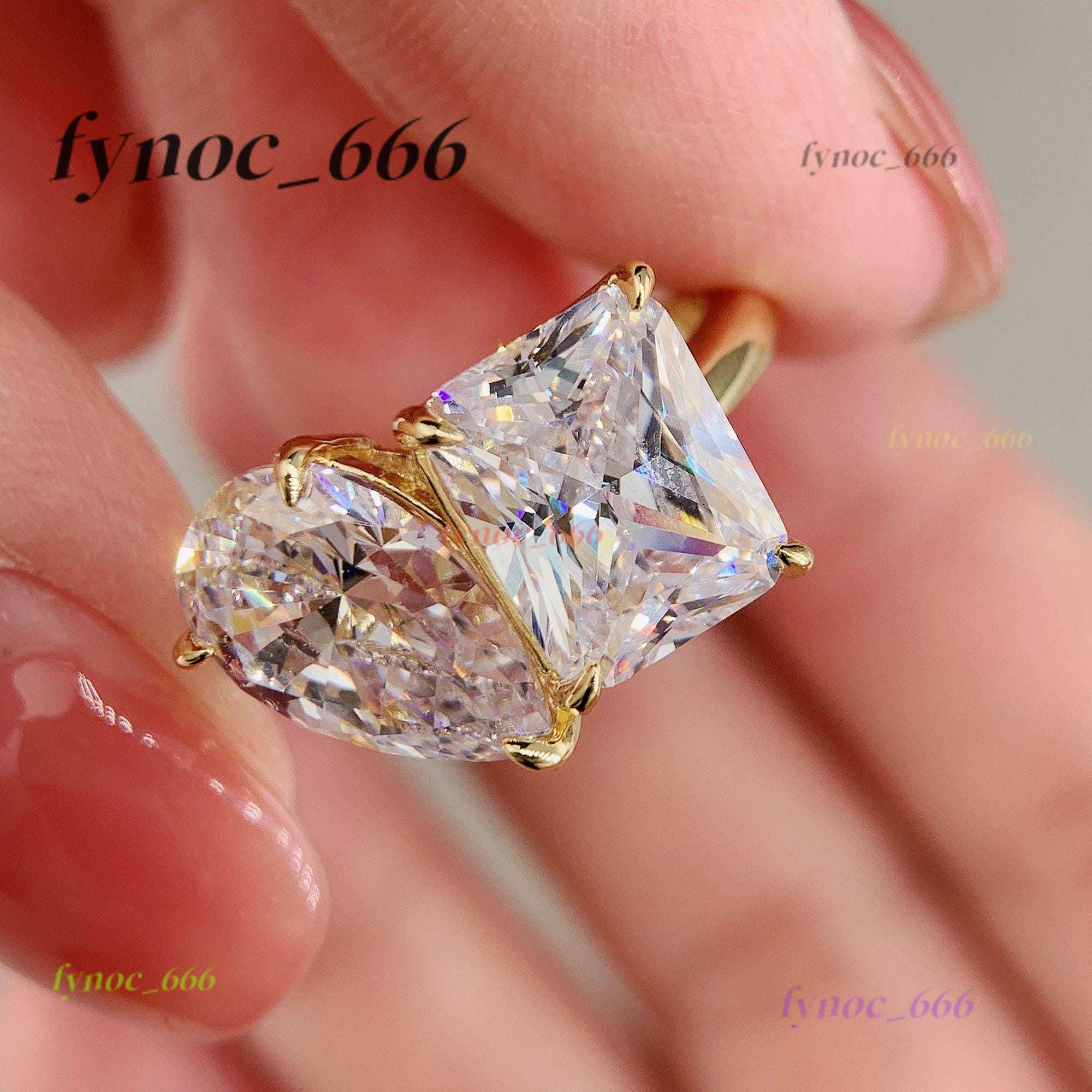 Double Stone Wedding Engagement Ring Gold Silver Diamond Promise Ring Moissanite Jewelry