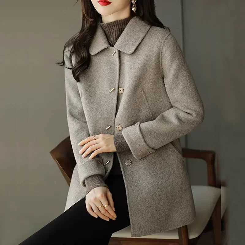 Coats and Jackets Slim Cotton Women Woolen Straight Coats Female Thickened Warm Turndown Collar Solid Long Coats Autumn Winter Z250813