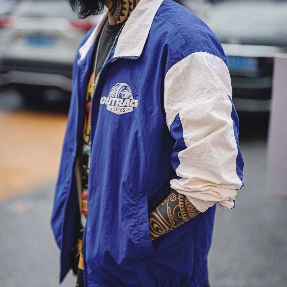 hoodie Maden Vintage Splice Racing Jacket Men's Spring Embroidered Outdoor Motorcycle Style Zip-Up Outerwear Lapel Casual Blue Jackets jacket