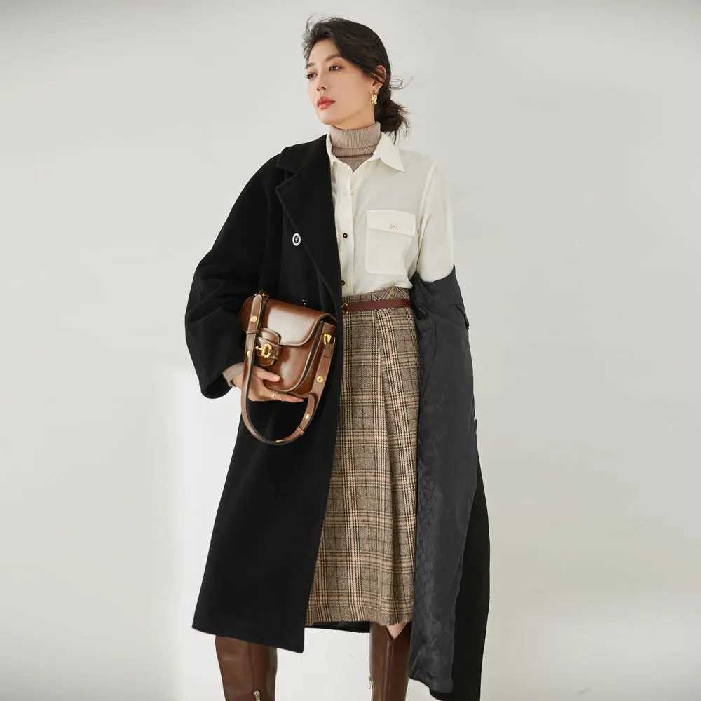 Winter Cashmere Coat Women Beige Loose Mid-Length Wool Coat Female 2024 Autumn Camel Lace-Up Double-Breasted Classic Style 13801 Z250813