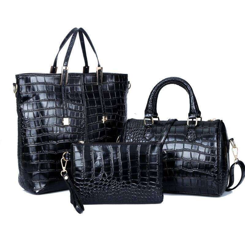 Fashion PU Leather Women Handbags Designer Crocodile Pattern 3 Pieces Sets Shoulder Bag New High Quality Female Tote Bags