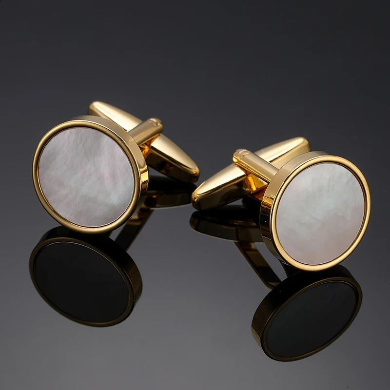 mens French shirt cufflinks Blue black round Shell Fiber Redwood Crystal cuff buttons suit accessories jewelry wholesale 250812