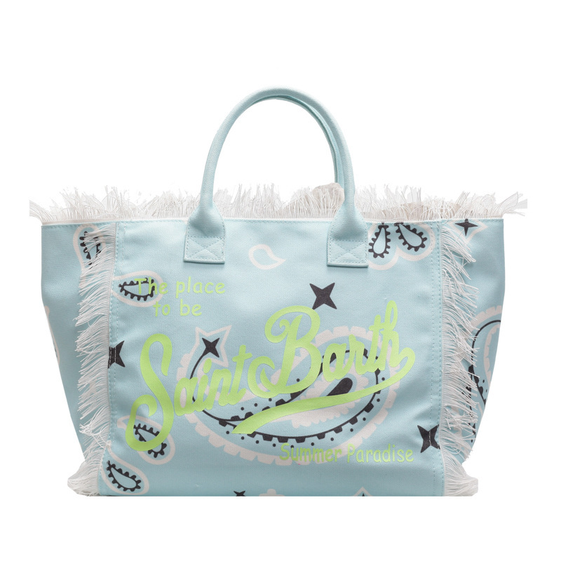 The new style of tide letter fringe canvas large capacity tote bag simple commuting with all fashion shoulder bag 2025