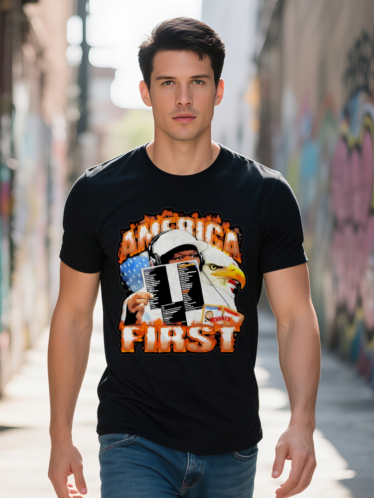 Men S America First Graphic T-Shirt Eagle Flag Design Casual Crew Neck Stretchy Perfect for Summer Everyday