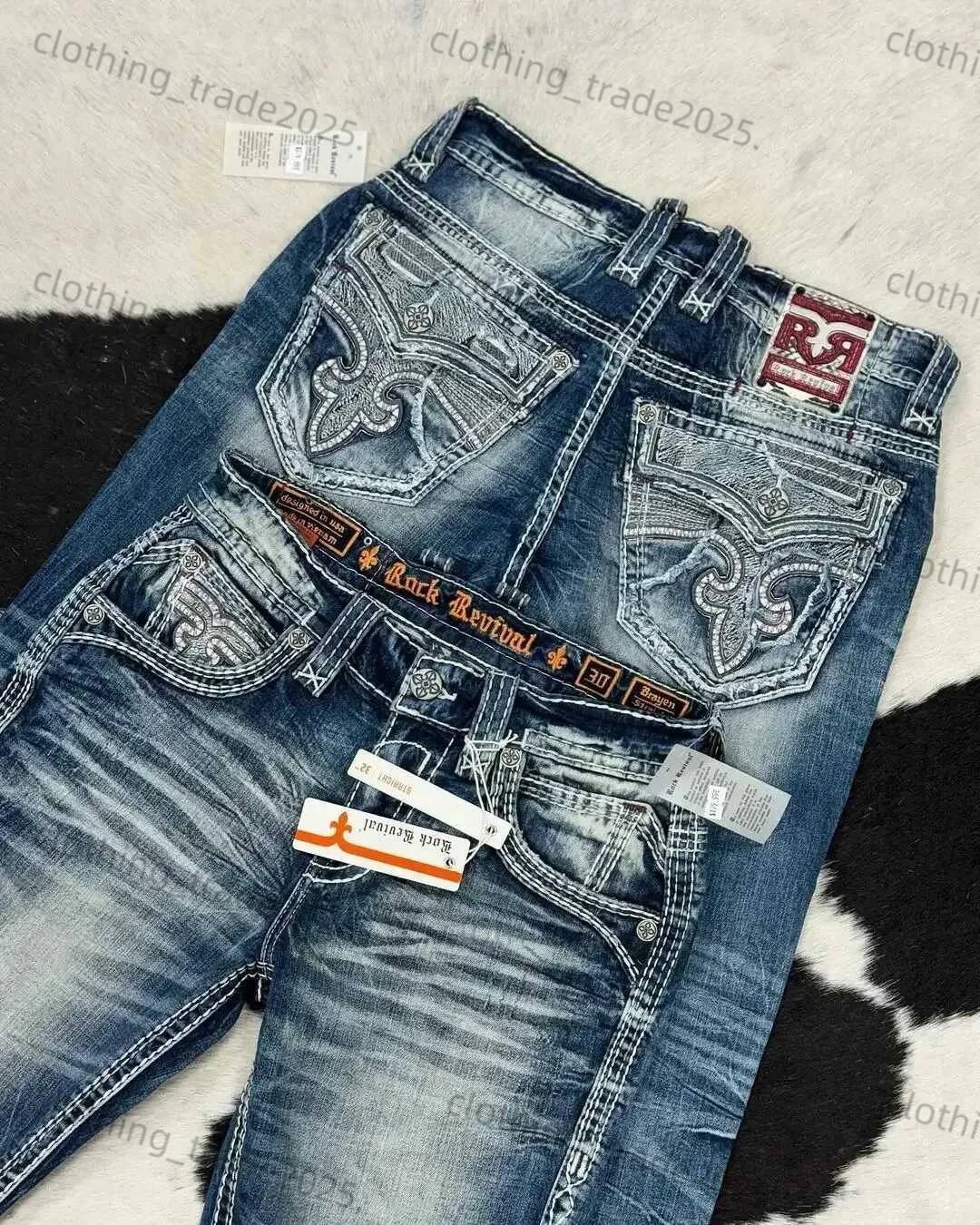 7A Men's Jeans New American Style Strt Wear Hip Hop Rock Revival Embroidered Jeans Loose Casual Y2k Wide Leg Jeans Mens Jeans e95