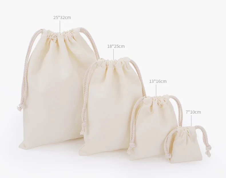 Cotton Drawstring Storage Bag White Canvas Bags for Candy Gift Package Pouch Reusable Home Sundries Organize Dustproof Sacks