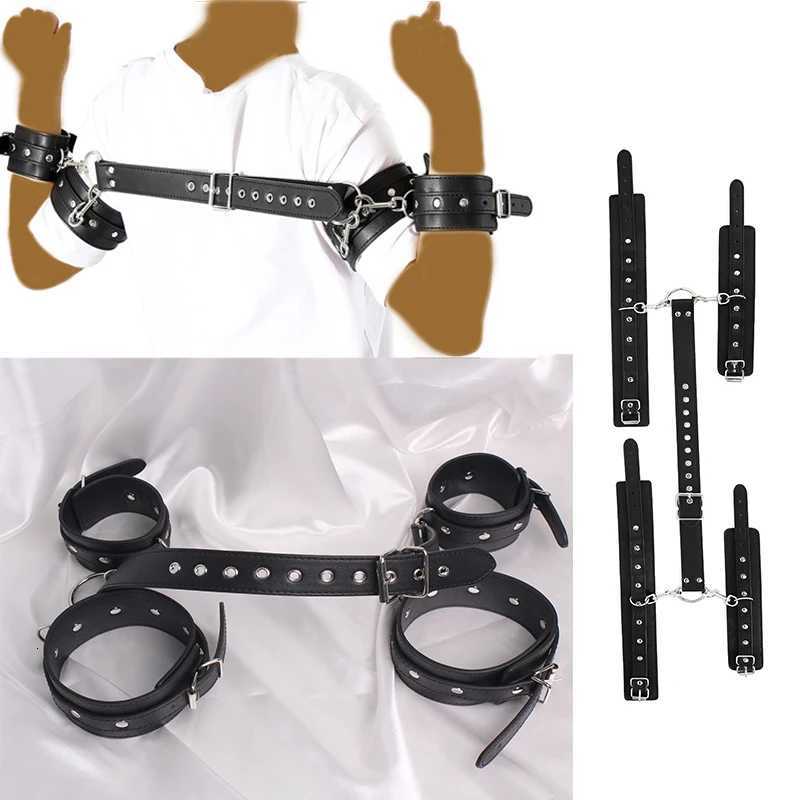 Black Leather Bondage Handcuffs Arm Cuffs Restraints Straps Hand Belt Cuffs Slave BDSM Exotic Sex Toys for Adults Couple Games XJ250813