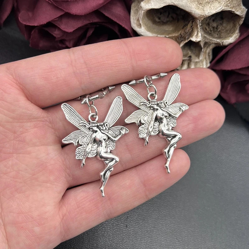 Punk Vintage Butterfly Fairy Angel Earrings Grunge Ladies Anime Jewelry Y2k Aesthetic Accessories Goth Gothic Accessories 250812