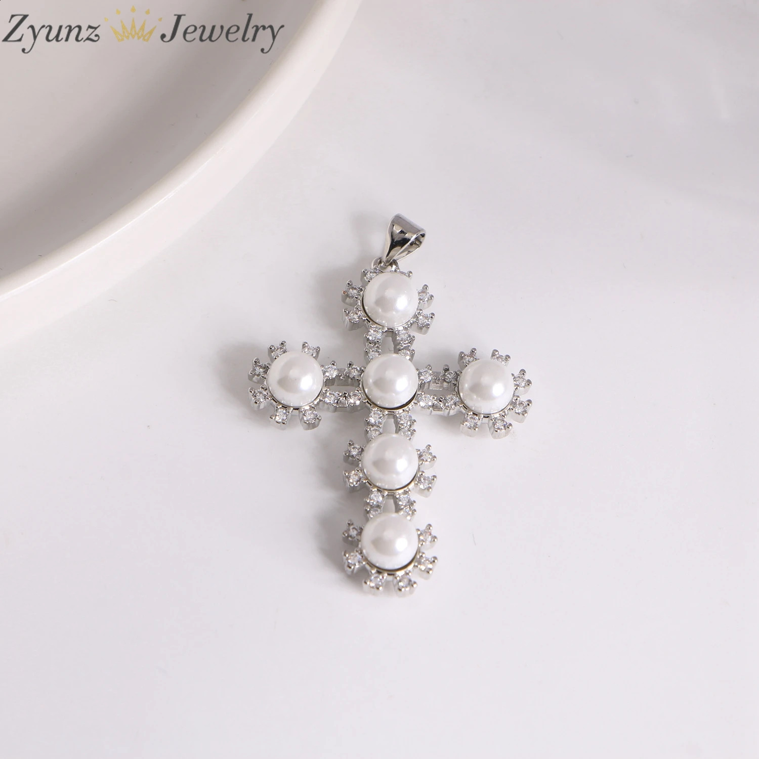 5Pcs 18K Gold Plated Pearl Cross Pendant Micro Pave CZ Cross Charm Jesus Christian Jewelry Holiday Gifts 250807