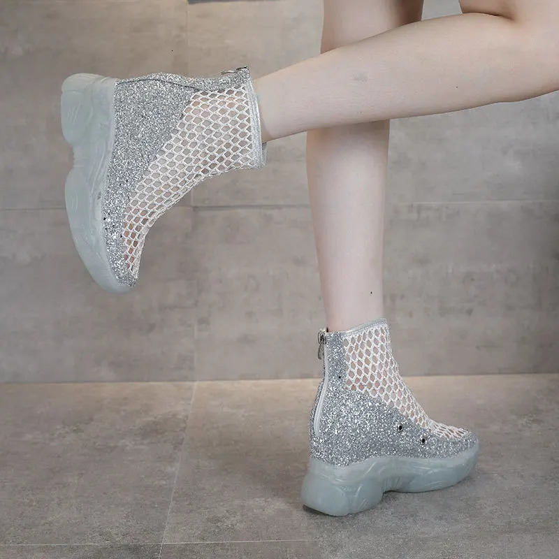 Summer Women Boots Mesh Boots Platform Shoes Fashion Hollow Ankle Boots Ladies Modern Booties Plataforma Zapato Mujer 250812