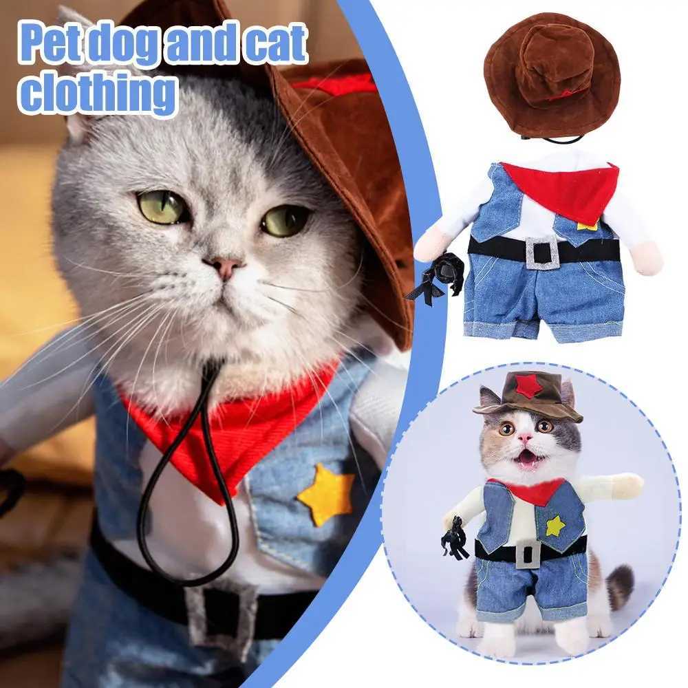 Halloween Dog Cat Costumes Western Cowboy Uniform with Hat Funny Pet Cowboy Outfit Funny Costume Clothing for Cats Small Dogs A4W6 XJ250813