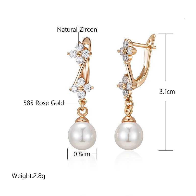 SYOUJYO Shiny Natural Zircon Pearl Long Dangle Earrings For Women Luxury 585 Rose Gold Color Fine Jewelry Gift Y250812